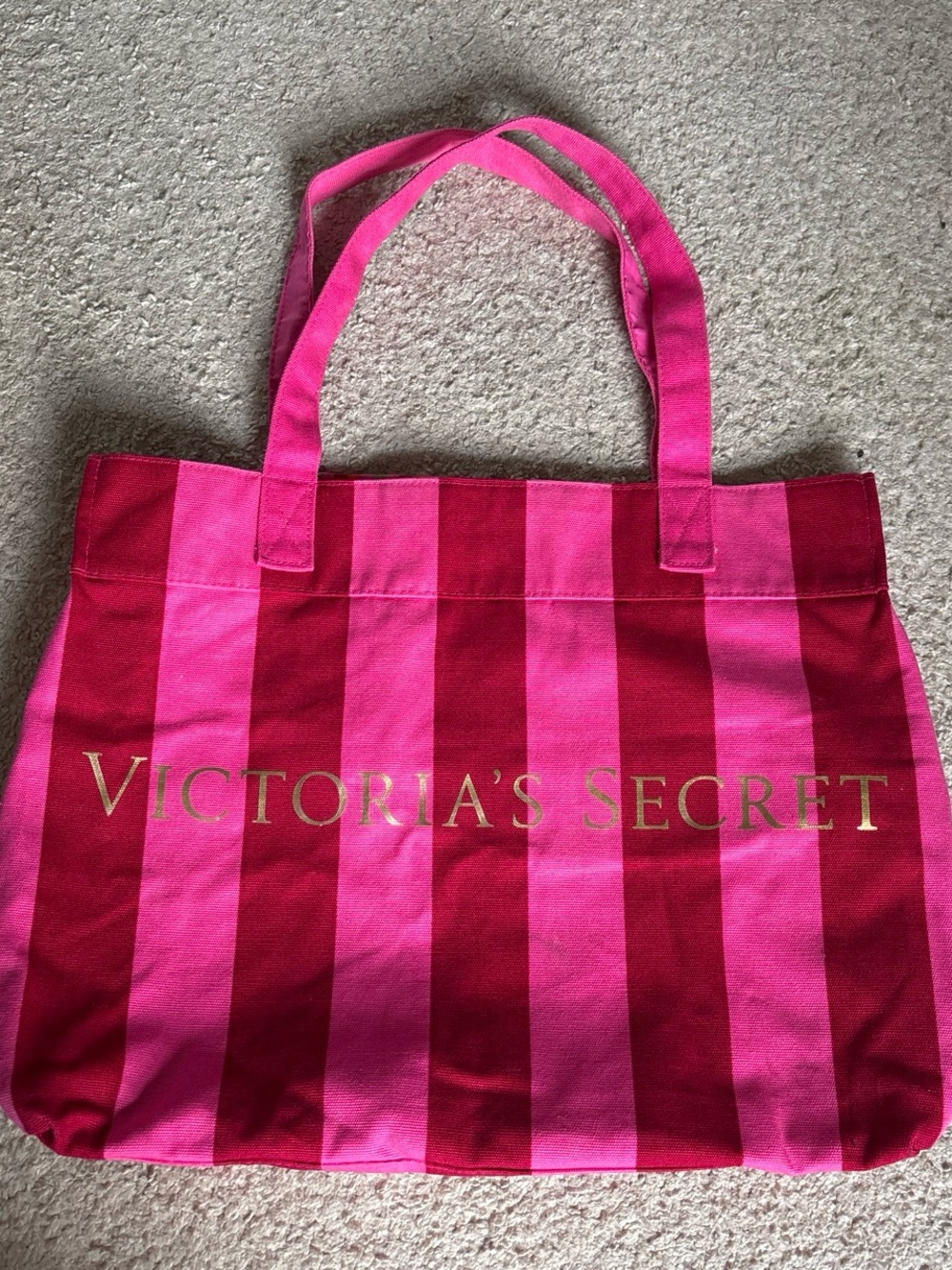 Victoria's Secret Pink and Red Striped Canvas Tote